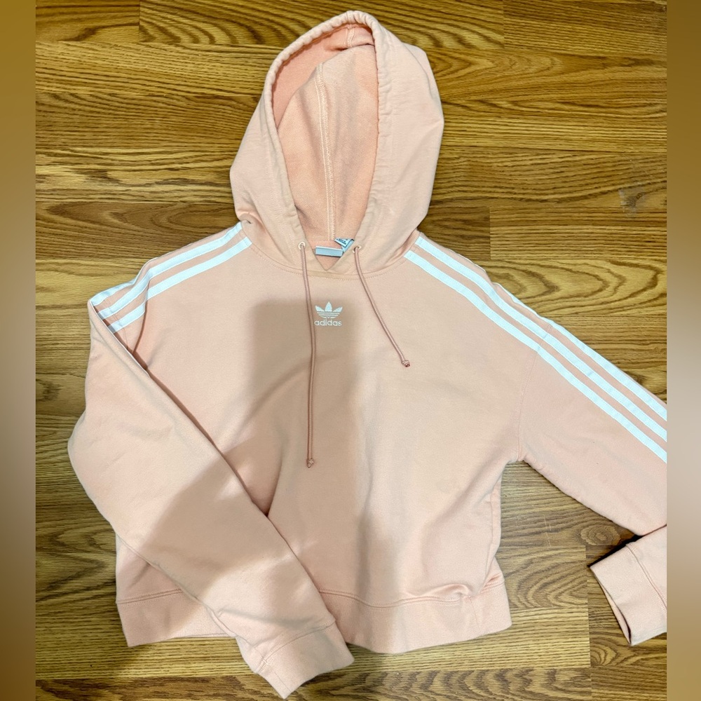 Adidas Light Pink/Coral Hoodie with White Accents